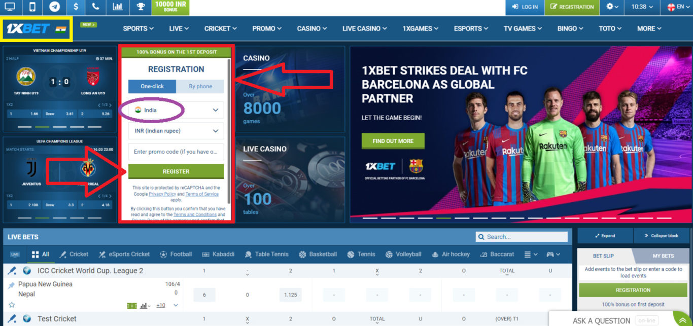 1xBet login procedure India